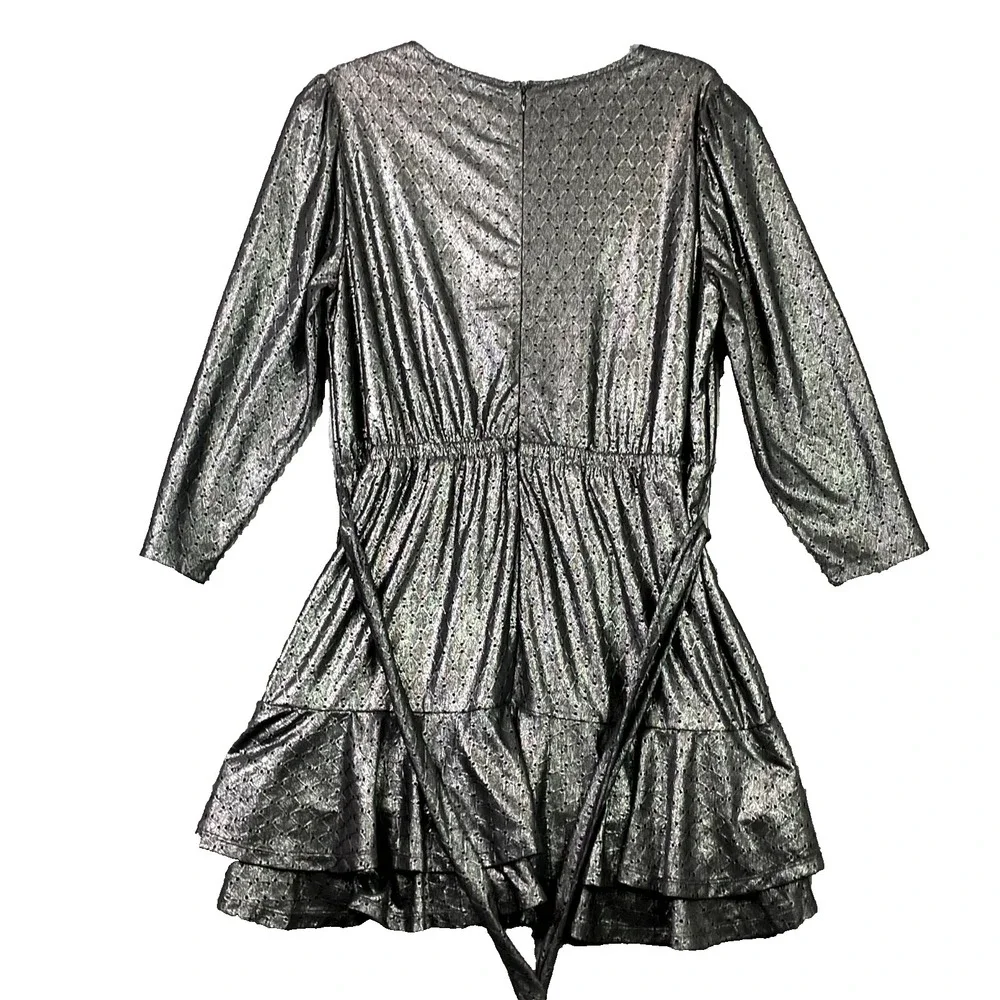 Michael Kors Fit & Flare Dress Womens XL Black Eyelet Ruffle Tiered Waist Belted